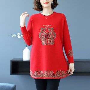 Larger Size Mid-Length Knitted Sweater Dress for plus Size Women in Red Color Suitable for Autumn And Winter Seasons