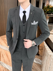 Mens Suit Set K-style Slim-Fitting Suit Suit Mens Groom Best Man Wedding Dress Trendy Professional Three-Piece Suit