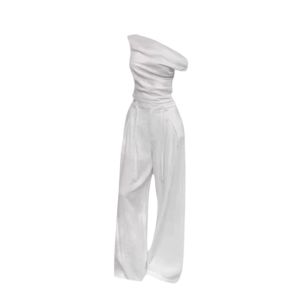 YUEZHONGWEI | White Asymmetric Off-Shoulder Short Sleeve Slim Fit Summer T-Shirt for Women