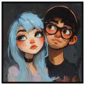 Tranh vẽ tình yêu cặp đôi dễ thương. Tranh treo tường dán tường sơn dầu canvas. CGI-1496