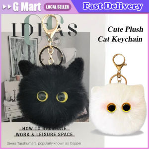 Cute Black Cat Keychain Plush Cartoon White Kitty Toy Pendant Keyring for Women Girls Kids Gift Ornament