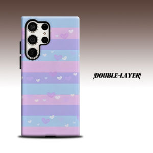 BILIBILI | Pastel Stripe Heart Sketch For Samsung Galaxy S26 S25 S24 A56 A36 Dual Layer Luxury Fashion Full Lens Protective Case