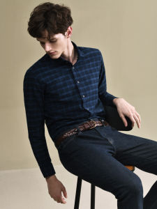 Wrinkle Resistant Blue Check Long Sleeve Mens Shirt