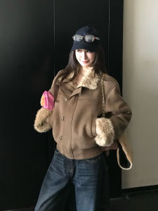 CHOUXIE | Stylish Sheepskin Suede Lined Short Jacket