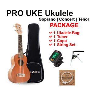 PRO UKE (PU-180) Ukulele Guitar Murah Original 21 23 26 Inch 寸 Soprano Concert Tenor Ukulele | With Gitar Tuner + String + Case Bag 乌克丽丽 烏克麗麗 尤克里里 乌克丽丽 成人 初學者