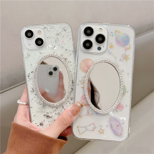 Transparent Mirror Phone Case Starry Sky Sparkle Powder Drip Silicone Shell Anti-Fall Creative New Model for 11 12 13