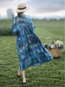 Váy Dài Cổ Tròn in Hoa Vải Lanh Rộng Rãi Mùa Hè 2025 Cho Nữ Váy Chữ a Tay Ngắn Thường Ngày Dáng Chữ a