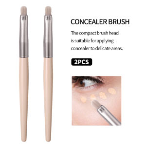 2PCS Mini Concealer Brush SetWooden HandleCompact Tight Brush Head For Precise Under-Eye Blemish & Spot Concealing