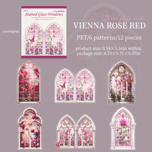 12 pcs Stained-glass Window Series Large Size PET Sticker DIY Junk Journal Scrapbook Diary Mobile Collage Decorative Stickers