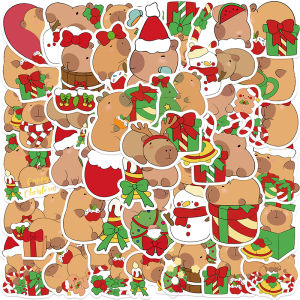 50PCS Cute Christmas Capybara Stickers DIY Decoration Stationery Guitar Phone Bike Notebook PVC Creative Decals Kids Toys Gift