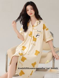 MiiOW | ชุดนอนผู้หญิงผ้าฝ้ายแท้แขนสั้นระบายอากาศได้ดี ใส่อยู่บ้านสบายๆ ไซส์ใหญ่ แขนยาว กระโปรงทรงเอ ปกเล็ก กระดุมเดียว