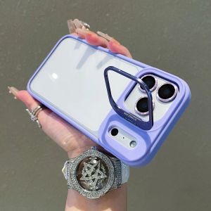 Clear Silicone Frame Protection Case For iPhone 17 Air 16 15 14 13 12 11 Plus Pro Max Alloy Lens Stand Acylic Shockproof Cover