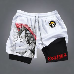 Bandai | One Piece Anime Peripheral Luffy Printed Sports Double Layer Shorts 2025 American Mens Summer Loose Breathable Pants