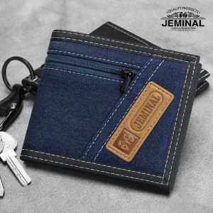 Multi-Functional Mens Canvas Wallet Short Style with Multiple Card Slots Coin Pocket Drivers License Holder Key Ring