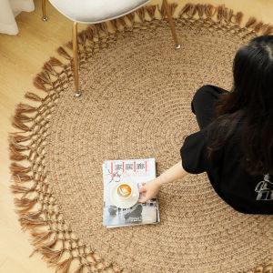 Nordic Simple Hand-Knotted Tassel Mixed Weave round Carpet Living Room Coffee Table Study Bedroom round Linen Rug Customizable
