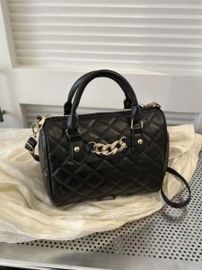 Summer Fashionable Casual round Cylinder Womens Shoulder Bag Soft PU Leather Zipper Closure Crossbody Chain Bag