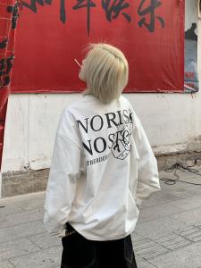 Ja1 Lazy Style Loose Long Sleeve T-Shirt Street Neutral Simple round Neck Top Cotton Polyester Spring Season China Made