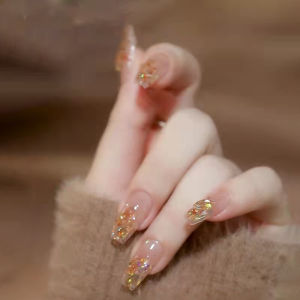 Handmade Nail Art Stickers Autumn Winter Style Short to Medium Length New Year Design Purely Crafted Nail Tips for Wearage