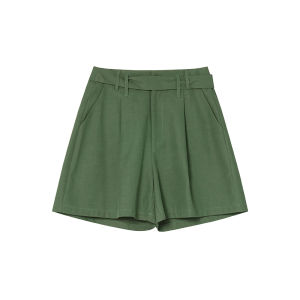 NIHAOKANONG | Quần Short Nữ Nếp Ly Rộng Có Đai Cao
