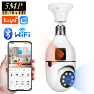 5MP CCTV PTZ WiFi Dual Lens Screen E27 Bulb Camera Tuya Smart Life Security Video Surveillance Camera Ai Human Auto Tracking