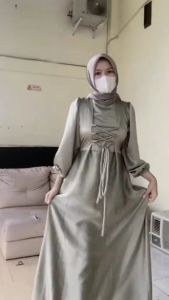 CALEYA Dress Silk Outfit Pesta Kondangan Bridesmaid Wisuda Baju Muslim Lebaran Satin velvet Seragam nikahan Polos