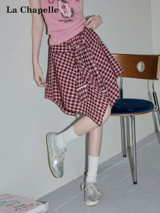 La Chapelle | Red Plaid Tie Detail Stylish A-Line Mini Skirt