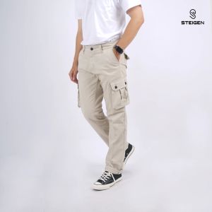 Celana Cargo Panjang Pria Standard Bahan Cotton Twill Cream - Long Cargo Pants Pria Reguler Steigen