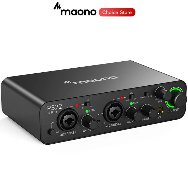 MAONO | MAONO PS22 USB Audio Interface for PC 60dB Pro-Preamp 24bit/192kHz Dual USB Interface for Home Sudio Recording Podcast Streaming