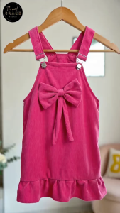 Thea Vibrant Corduroy Jumper Dress for Girls | Thea Kids Fashion Overall Skirt w/ Adorable Front Ribbon