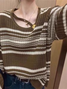 Áo Len Dệt Kim Dài Tay Cỡ Lớn Kiểu Pháp Cho Nữ Mùa Thu Mới Thiết Kế Cảm Giác Nhỏ Đa Năng Giảm Béo Áo Lót