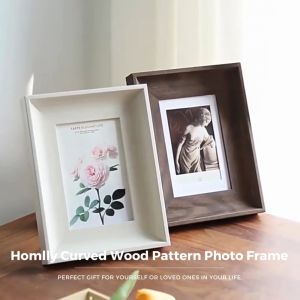 Homlly Curved Teak Walnut Wood Pattern Picture Photo Frame Display