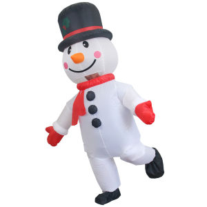 Christmas Snowman with Big Hat Adult Inflatable Costume Fancy Snowman Dress Blow Up Suit