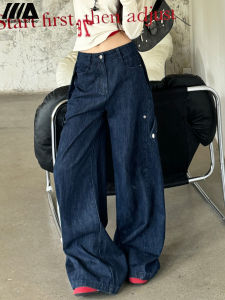 High Waist Wide Leg Denim Jeans Womens Loose Sensation Long Pant Casual Wear Summer New Arrival Deep Blue Original Color