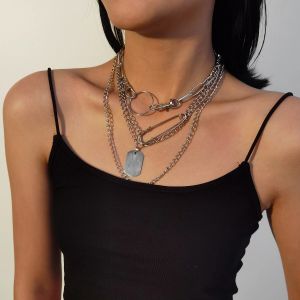 Bộ 4 Dây Chuyền Choker Mặt Dây Hình Xoắn Ốc Hình Học Cổ Điển Dành Cho Nữ Phong Cách Punk Gợi Cảm Dây Kim Loại Thẩm Mỹ Y2K Phụ Kiện Thời Trang