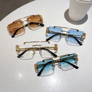 4pcs Square Sunglasses Man Woman Brand Designer Rimless Glasses Male Female Fashion Retro Mirror UV400