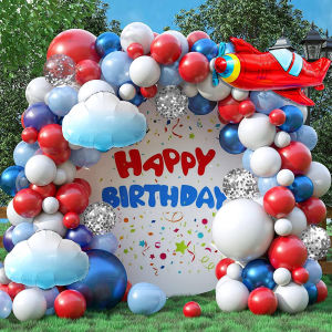 Red White and Blue Balloon Arch Set 117 Pieces Blue Red and White Balloons Cloud Airplane Foil Balloon Arch Kit Wi