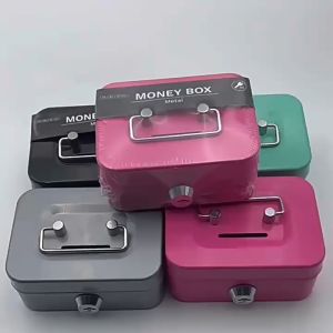Money Safe Box Lockable Cash Box With KeyPortable Piggy Bank Box Made Of Metal Small Security Lock Box Sturdy Coin Storage Box For Kids