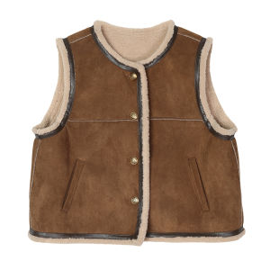 MUKOK Caribe Coast Nữ Biker Áo Khoác Ngắn Phong Cách Mỹ Fur  Áo Hai Dây Mùa Đông Đóng Nút Đơn Cổ Tròn Thời Trang Mới