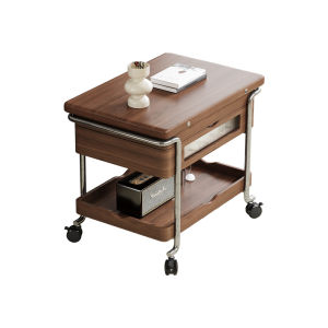 Caramel Solid Wood Foldable Height Adjustable Mobile Side Table