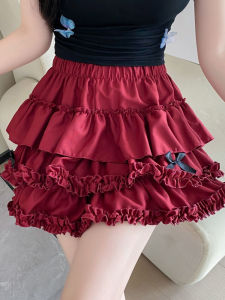 กระโปรงสั้นทรงเอเอวกลางลายขอบลูกไม้สีพื้นสไตล์สาวๆ สำหรับใส่ไปงานวันเกิดในฤดูร้อน สไตล์เกาหลี กระโปรงสั้นทรงเข้ารูป