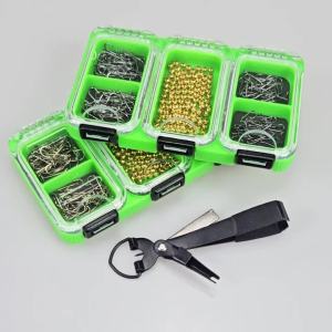 1Set Barbed Hooks and Golden Beads Lure Material Barbed Hooks Flying Fishing Scissors Tool Suit
