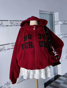Áo khoác nỉ form rộng thêu chữ NQ30 có nút bấm cổ vải dày mềm mịn nón to rộng tay xỏ ngón cá tính