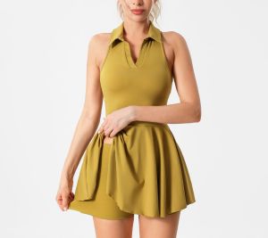 CJLINDF | Back Beauty Anti-Peek Tennis Dress with Padding Sleeveless