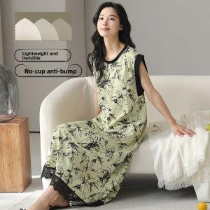 Miiow | Loose Pure Cotton Sleeveless Mid-Length Sleep Dress Womens Plus Size Home Clothes Comfortable Breathable Summer Nightgown