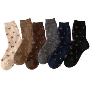 6 Pair Womens Winter Thick Warm Keep Warm Wool Socks Casual Daily Korean Style Cute Print Lady Footwear Comfortable Socks