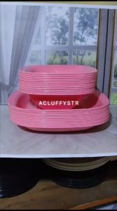 SATU LUSIN/12 PCS Piring Mangkok Pink - Piring Harmonis & Set Piring Mangkok Plastik Murah