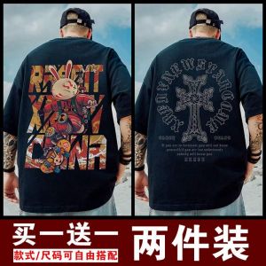 Loose Fit Mens Hip Hop Graffiti T-Shirt Short Sleeve Oversize Trendy Brand Couples Half Sleeve round Neck Summer Casual Wear