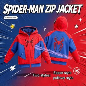 Childrens Spider Print Zipper JacketPullover HoodieHoodieOuterwearCosplayCostumeHalloween