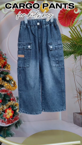 Kids Cargo Pants for Boys Korean Vintage Denim Style Casual Outfit Maong Loose Baggy Pants for Boys 5-12Y