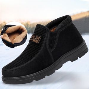 Winter Old Beijing Cloth Shoes Mens Cotton Shoes Fleece Lined Padded Warm Keeping Shoes for the Old Non-Slip Comfortable Daddys Shoes for Middle-Aged and Elderly People
